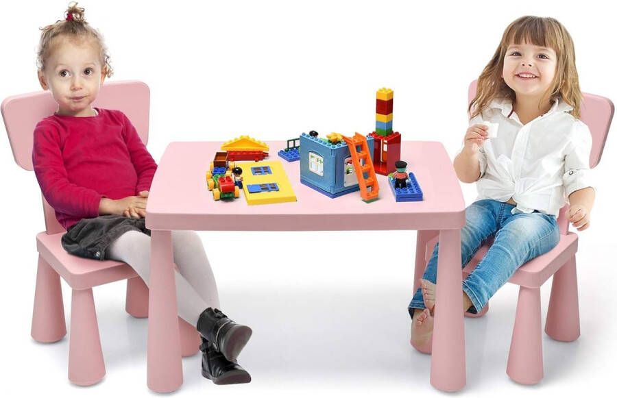 3-delig kinderzitgroep kindertafelgroep kindertafel met 2 stoelen kindermeubels van kunststof kindertafelset voor kleuterschool en kinderkamer (roze)