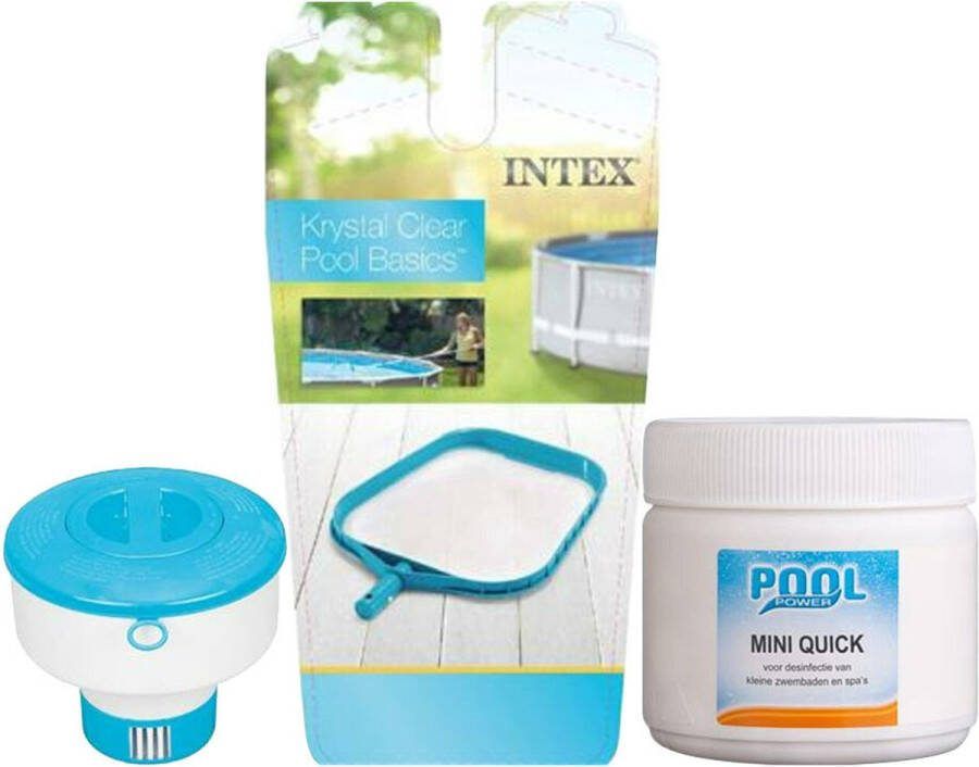 Pool Power en Intex Zwembadpakket Pool Power Mini Quick Chloortabletten 180 stuks + Intex Chlorinator Chloordrijver 17 8 cm + Intex Schepnet Zwembad Voordeelpakket