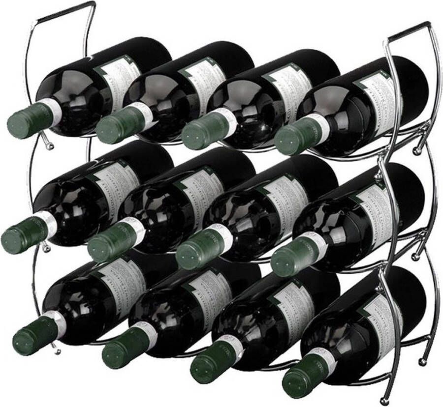 Merkloos Sans marque 3-delig wijnrek voor 12 flessen stapelbaar stackable verchroomd RVS