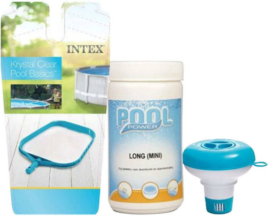 Pool Power en Intex Zwembadpakket Pool Power Mini Quick Chloortabletten 180 stuks + Intex Chlorinator Chloordrijver 17 8 cm + Intex Schepnet Zwembad Voordeelpakket