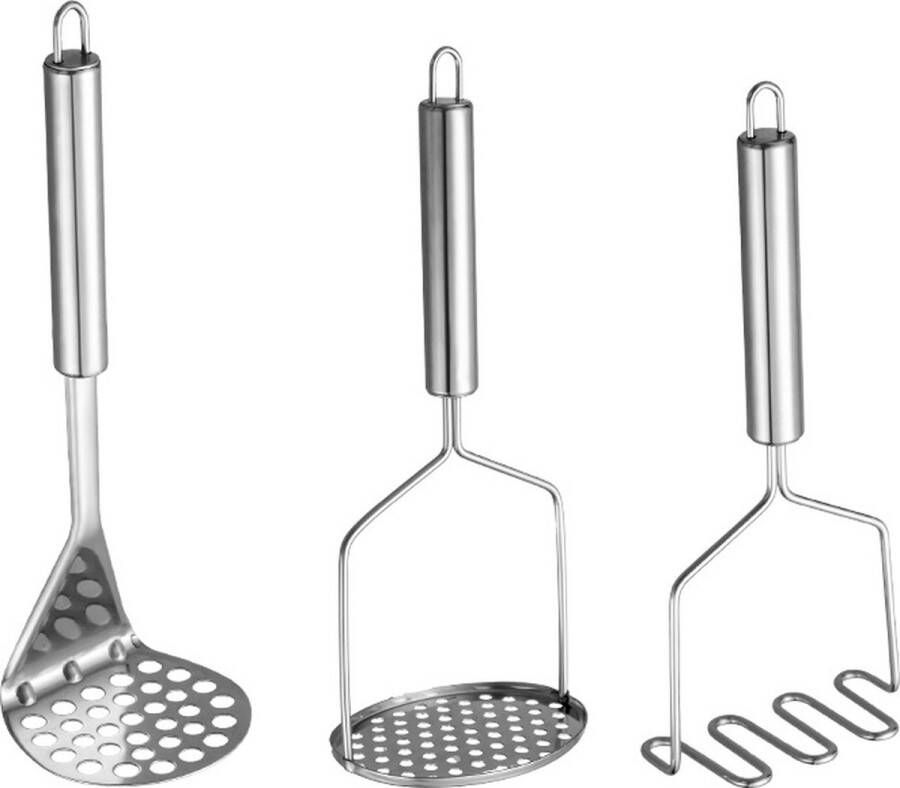 3-delige aardappelstamper robuuste roestvrijstalen aardappelstamper voor in de keuken handstamper perfect voor bonen groenten fruit avocado en vlees 3 stuks aardappelstampers professionele aardappelpers roestvrij staal met dikke handgreep