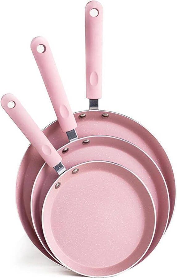 3-delige anti-aanbak braadpannenset voor alle warmtebronnen 18 22 26 cm crêpepan omletpan pannenkoeken platte pan roze