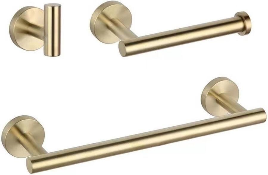 3-delige badkameraccessoireset SUS 304 RVS Goud toiletrolhouder handdoekstang badjashaak-muurbevestiging Geborsteld Afwerking Duurzaam & Roestvrij