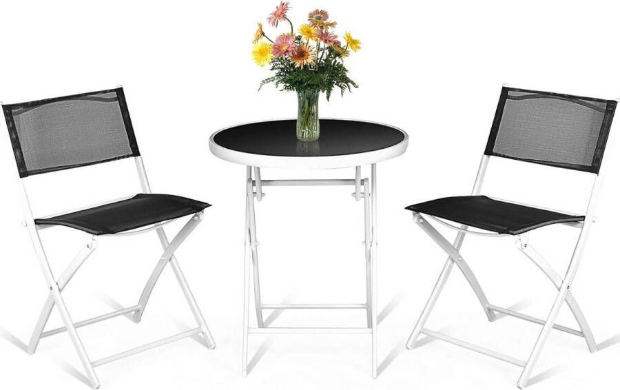 3-delige bistroset inklapbare bistrotafel met 2 stoelen balkonset tuinset zitgarnituur tuinmeubelen zitgroep tuintafel (zwart)