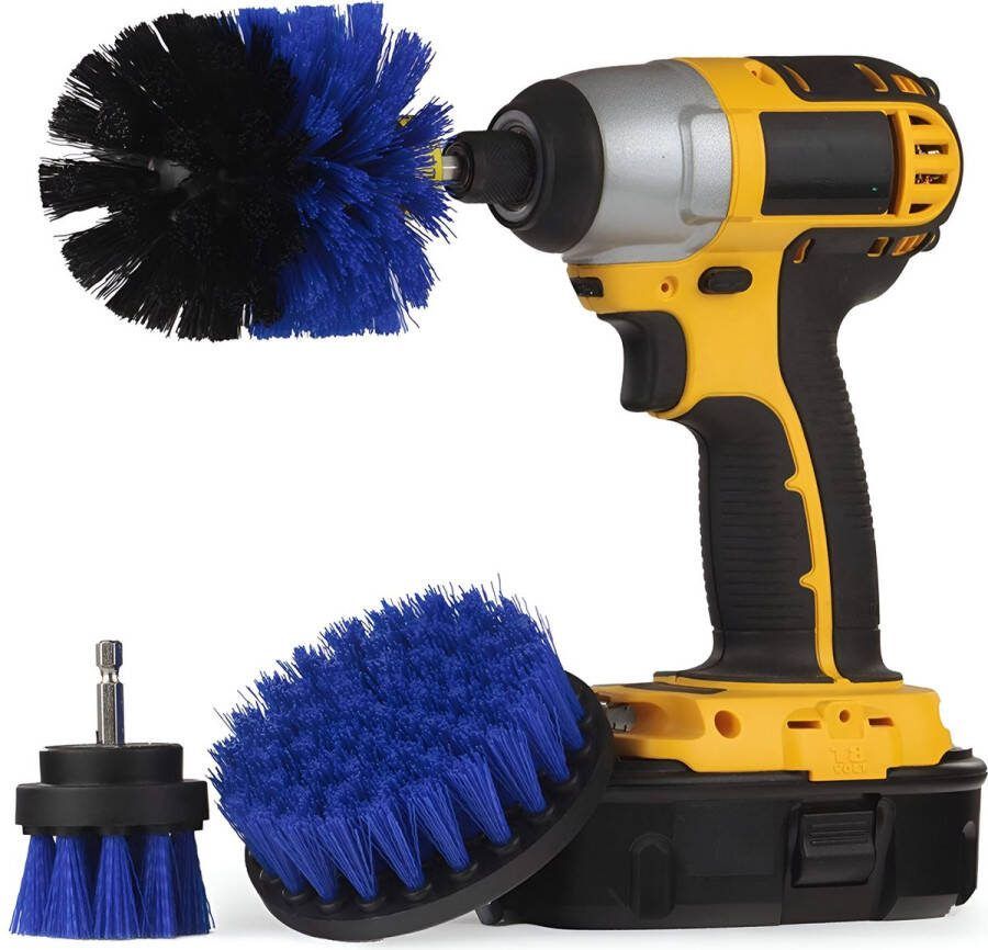3 delige Borstelset voor Boormachine Schrobborstel Opzetstuk 3 maten Boorborstels Reinigingsborstels voor Binnen en Buiten 50mm 100mm 89mm Blauw