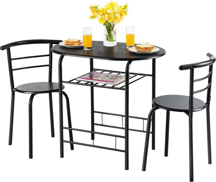 3-delige eetgroep zitgroep met 1 tafel en 2 stoelen eetkamerset balkonset van hout houten tafel (volledig zwart)