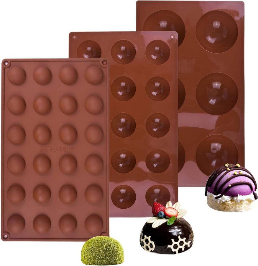 3-delige halve cirkel cakevorm halve cirkel siliconen mallen bakvorm halve bol koepelvormen muffinvorm met 6 15 24 gaten halve cirkel voor chocoladegeleipuddingmuffins koepelmousse