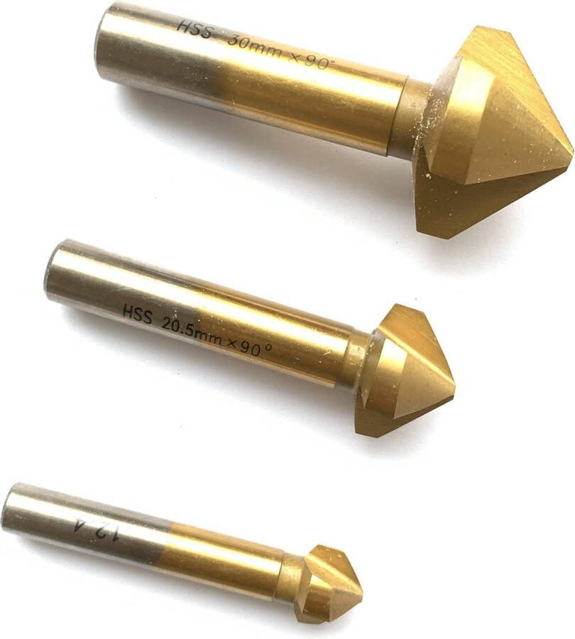 3-delige HSS verzinkborenset met een titanium coating – HSS verzinkboor set – Countersink boot set 3 stuks 12 4mm; 20 5mm; 30mm – Kegelverzinkbit set 3-delig