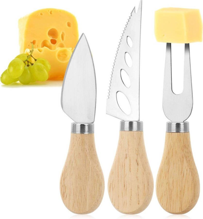 3-delige kaasmessenset voor twee verschillende soorten kaas zachte kaas en harde kaasmes met kaasvork voor bevestiging kaasmes voor kaasproeven (set 3-delig)