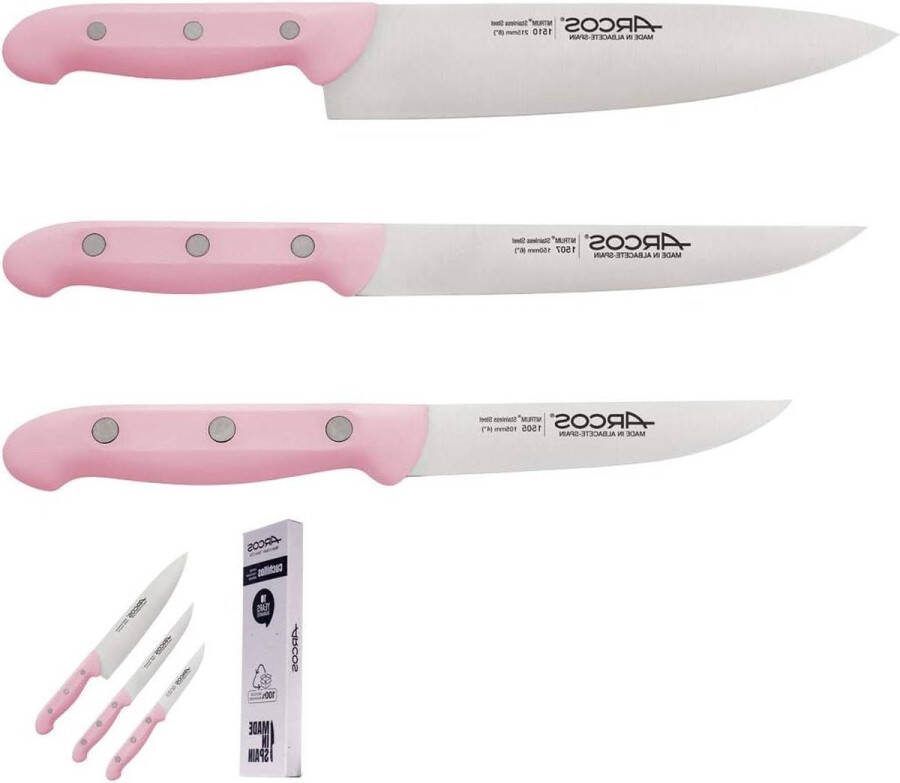 3-delige keukenmessenset roze koksmes groentemes schilmes gelimiteerde editie Solidaria