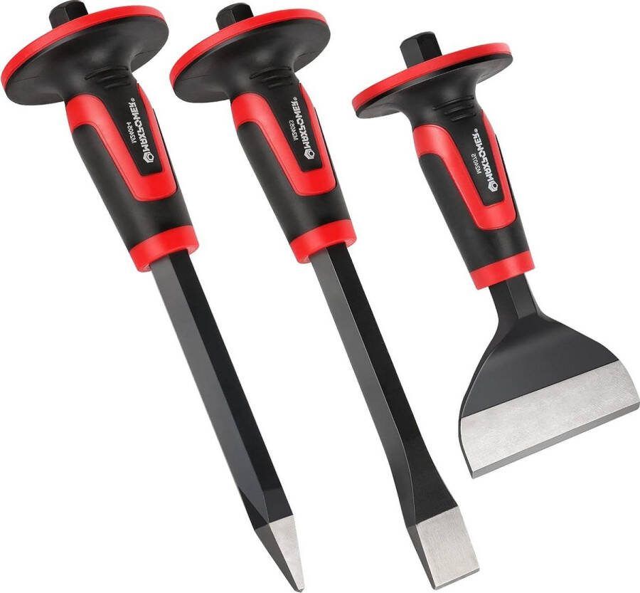 3-delige Metselwerkbeitelset met Hand Guard 300mm Point Beitel 300mm Koude Beitel en 220mm Baksteen Beitel