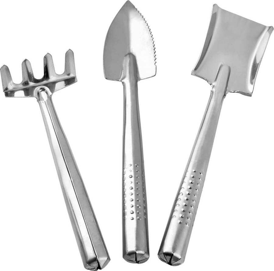 3-delige mini-vetplantengereedschapset Roestvrijstalen kleine schop Hark Spade Tuinbouwset Lichtgewicht handtroffel Transplantatietroffel Handhark voor cactussen Kruiden Miniatuurplanten voor binnen