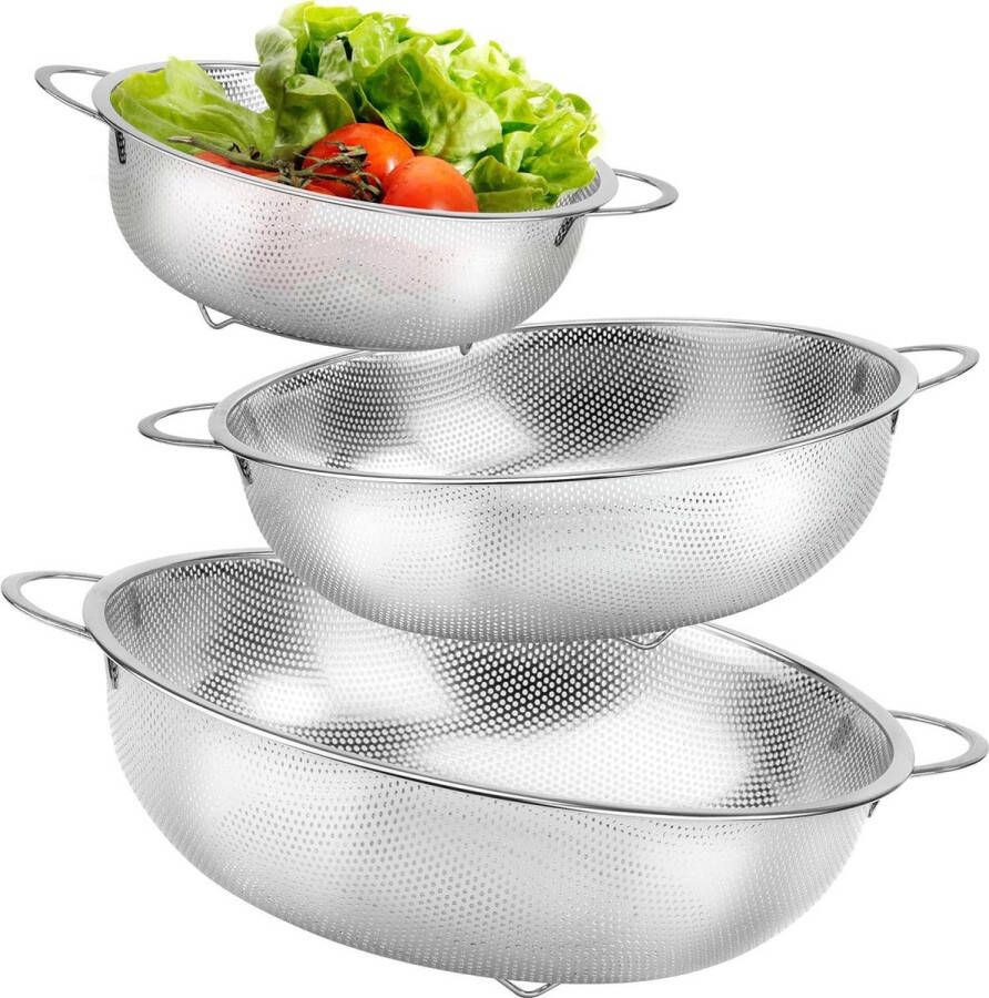 3-delige roestvrij staal keukenzeef set pastazeef handgrepen microgeperforeerd vergiet keuken pasta groenten fruit rijst vaatwasmachinebestendig 16 22 28 cm