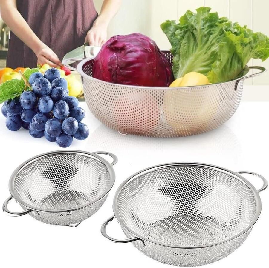 3-delige roestvrijstalen keukenzeef set microgeperforeerd vaatwasmachinebestendig 165 225 255 cm afvoeren en afspoelen pastagroenten fruit sieve