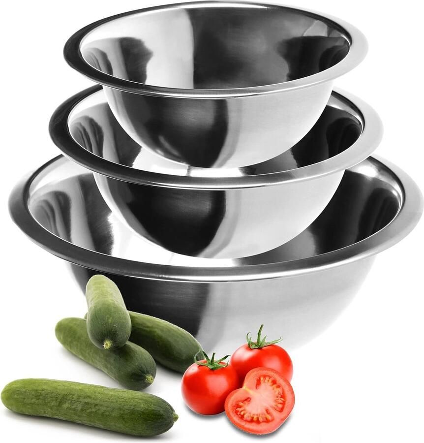 3-delige roestvrijstalen kommenset slakom in 3 maten mengkom roestvrijstalen kom voor bakken serveren en snacks (03 stuks 18-20-24 cm)