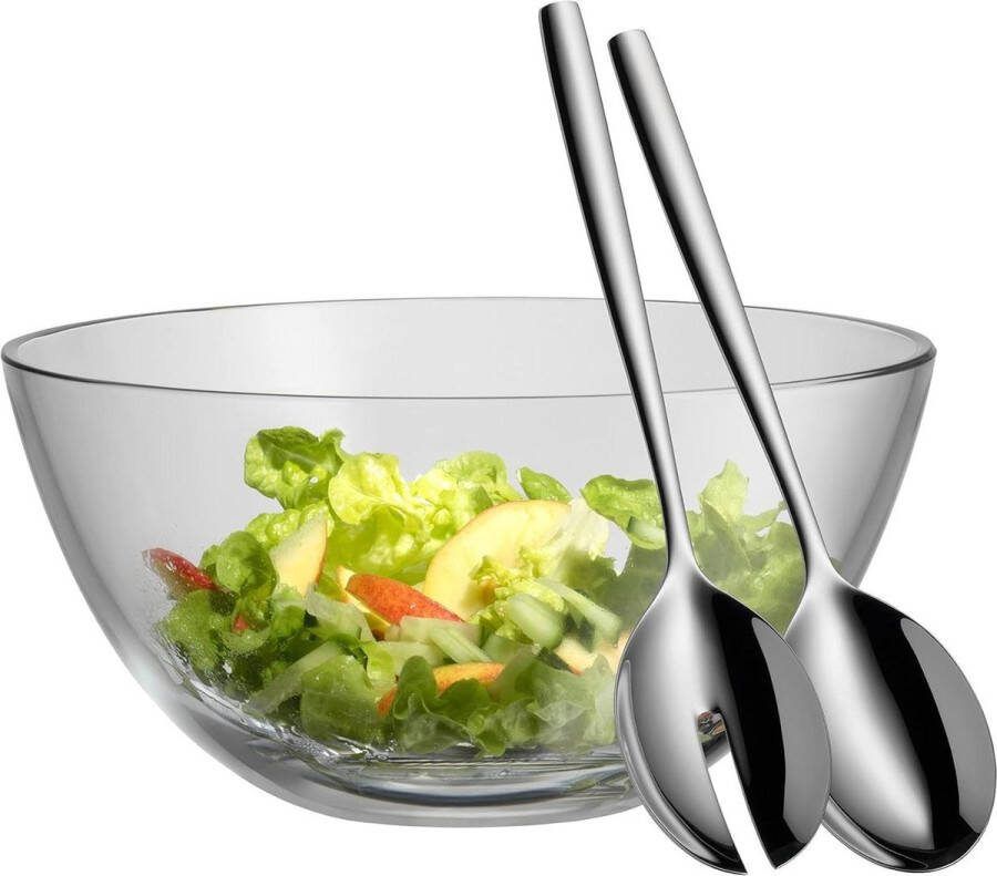 3-delige saladekomset glazen saladebestek gepolijst Cromargan roestvrij staal vaatwasmachinebestendig diameter 25 cm
