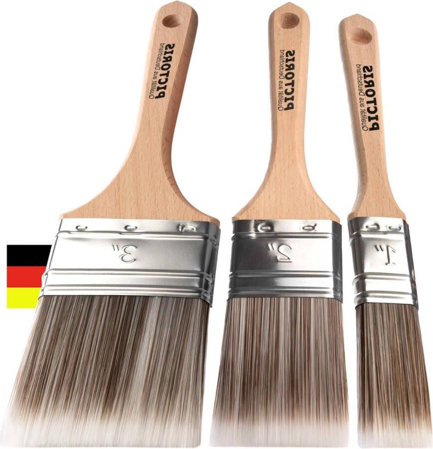 3-delige set handgemaakte lakkwasten voor muurverf en lak geen harenverlies made in Germany