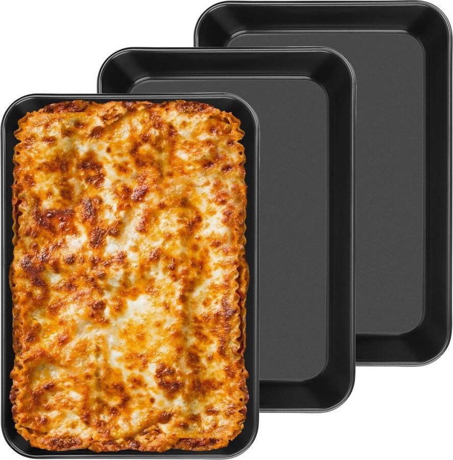 3-delige set niet-plakkende bakplaten rechthoekige bakvorm van koolstofstaal diepe bakplaat voor oven vorm voor brownies lasagneschotel