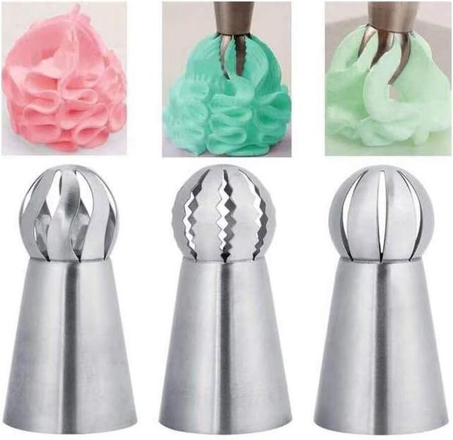 3-delige set spuitmonden Russische set van roestvrij staal spuitmonden garneertuit tullen voor cupcakes rozen taarten decoractie taartspuit garneerspuit