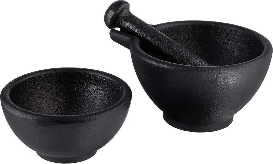 3 Delige Vijzel Set Gietijzer Zwart 11.5 x 12 x 8 cm