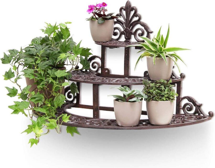 3 etages gietijzeren plantentrap rond 34 x 54 x 29 cm binnen en buiten plantenrek metaal brons