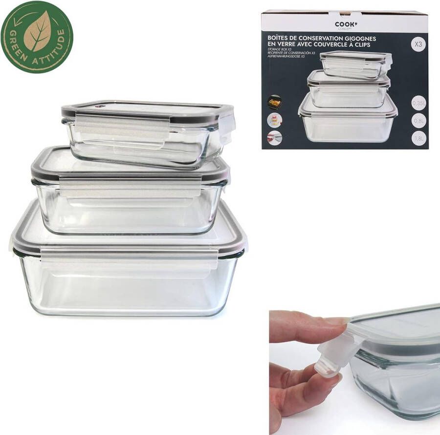 3 glazen ovenschaal met deksel 22 x 17 x 9 cm