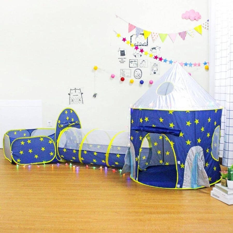 3-in-1 Blue Rocket speeltent met tunnel voor kinderen yurt ballenzwembad kruiptunnel tent jongens en meisjes