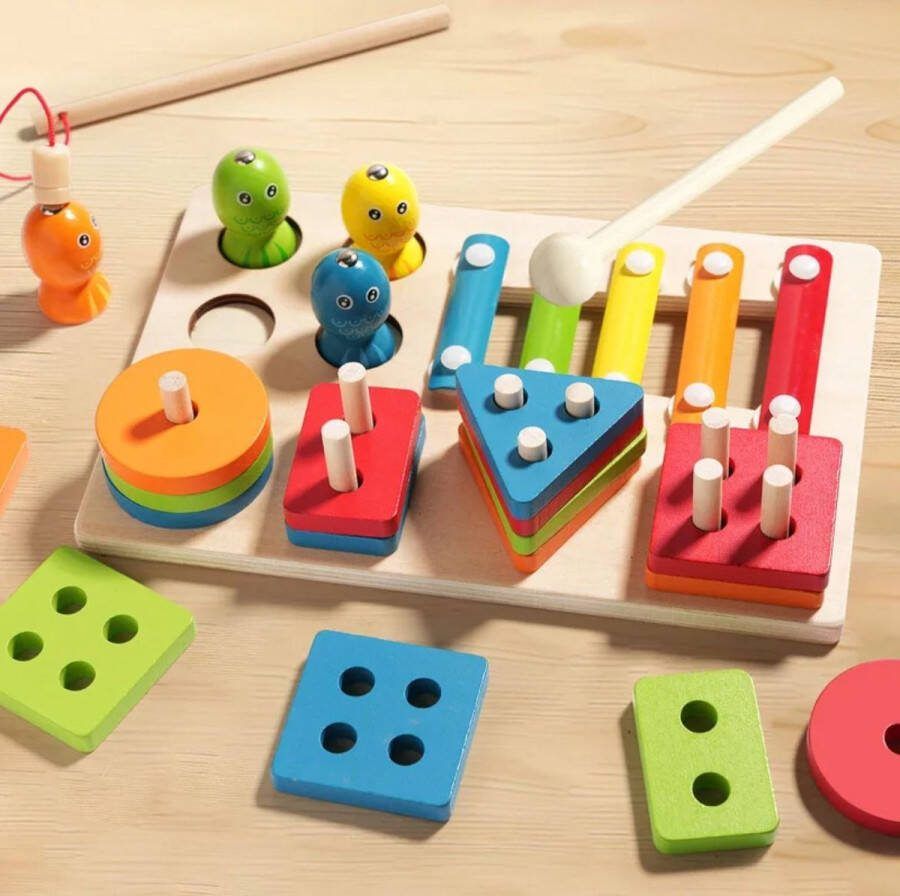 3-In-1 Educatief Speelgoed Set Magnetische Vissen Xylofoon Kolom Bord Vanaf 3 Jaar Multifunctionele Houten Activiteiten Set voor Kinderen