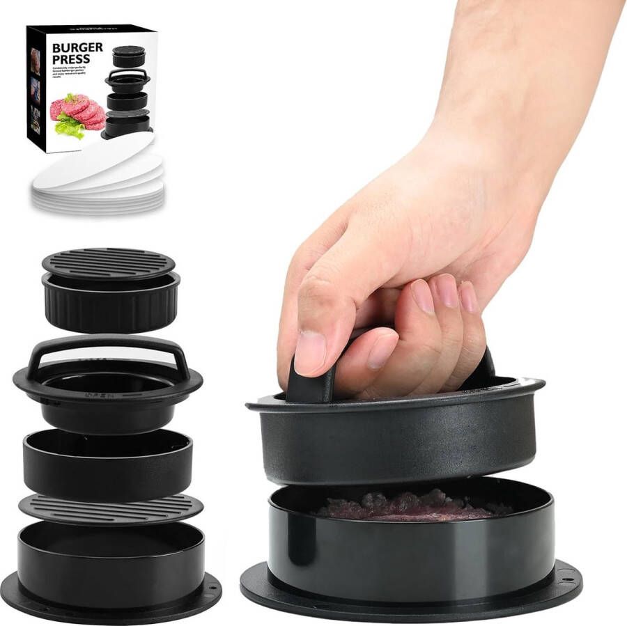 Xkzhrr 3 in 1 Burger Press Set Makes Delicious Grill Patty and Burger Presses with 100 Sheets of Baking Paper Non-Stick Burger Press