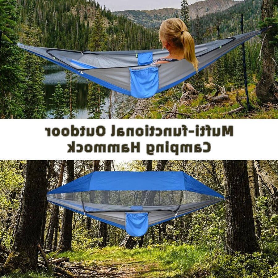 3-in-1 hangmat outdoor met muggennet en zonnescherm ultralichte campinghangmat 200 kg draagvermogen blauw hangmat 2 person