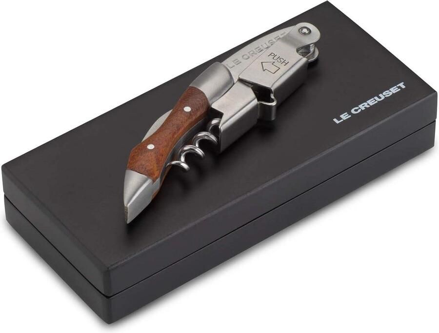 3-in-1 kurkentrekker flesopener foliesnijder roestvrij staal houten handvat wijn bier obers model WT-110 59814017808074 kurkentrekker wijn