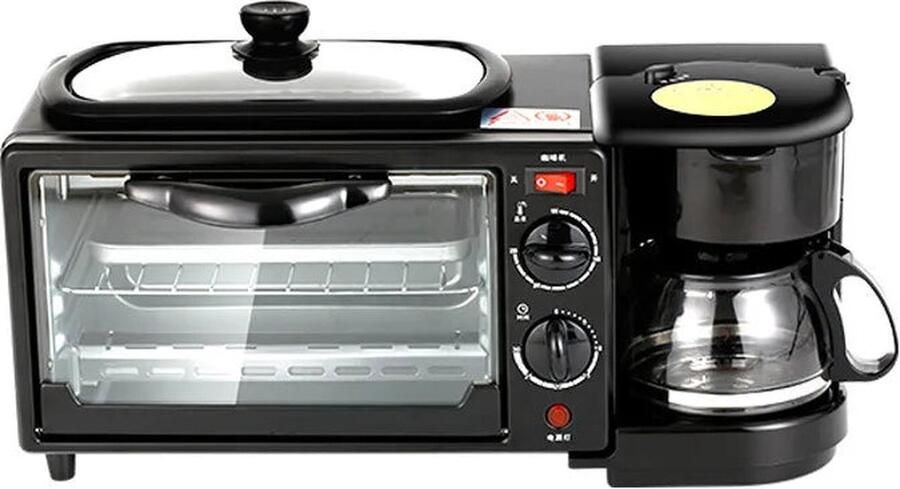 3 in 1 multifunctionele ontbijtmachine Oven Broodrooster Koffiezetapparaat Zwart Multifunctioneel Ontbijt