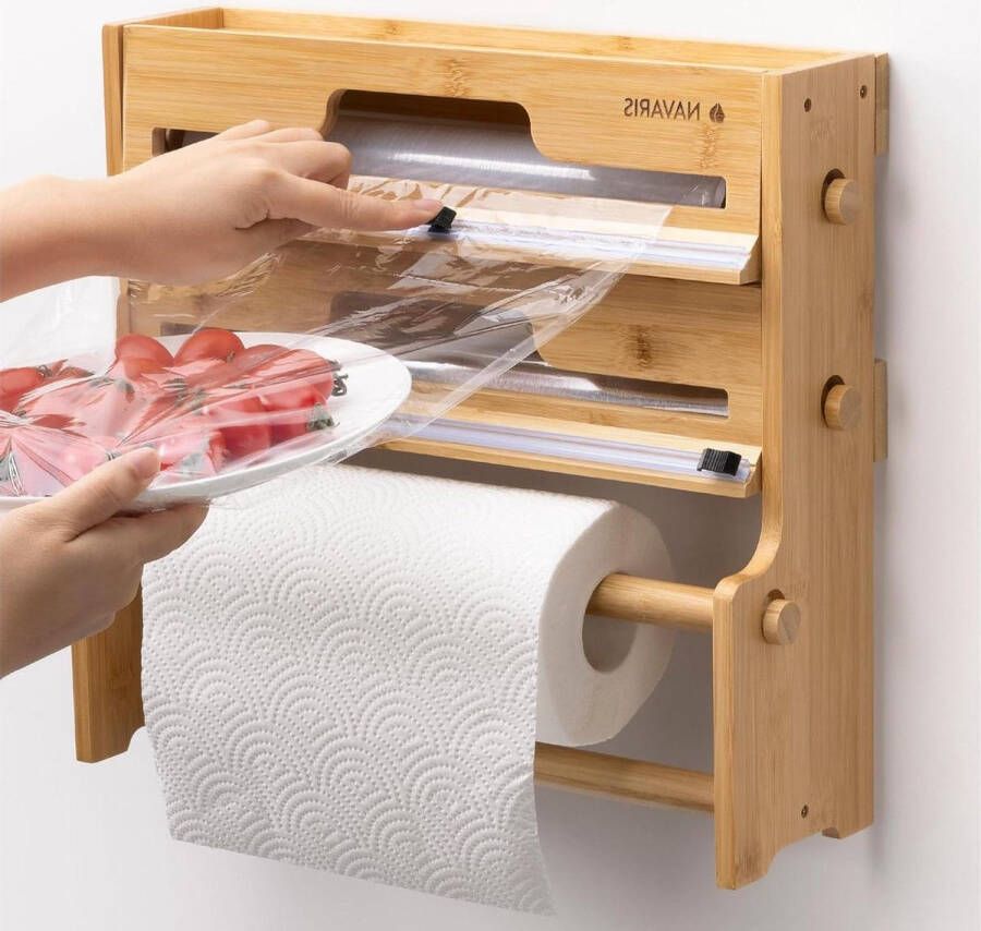 3-in-1 rollenhouder keukenrolhouder foliehouder en kruidenrek bamboe 375 x 35 x 105 cm