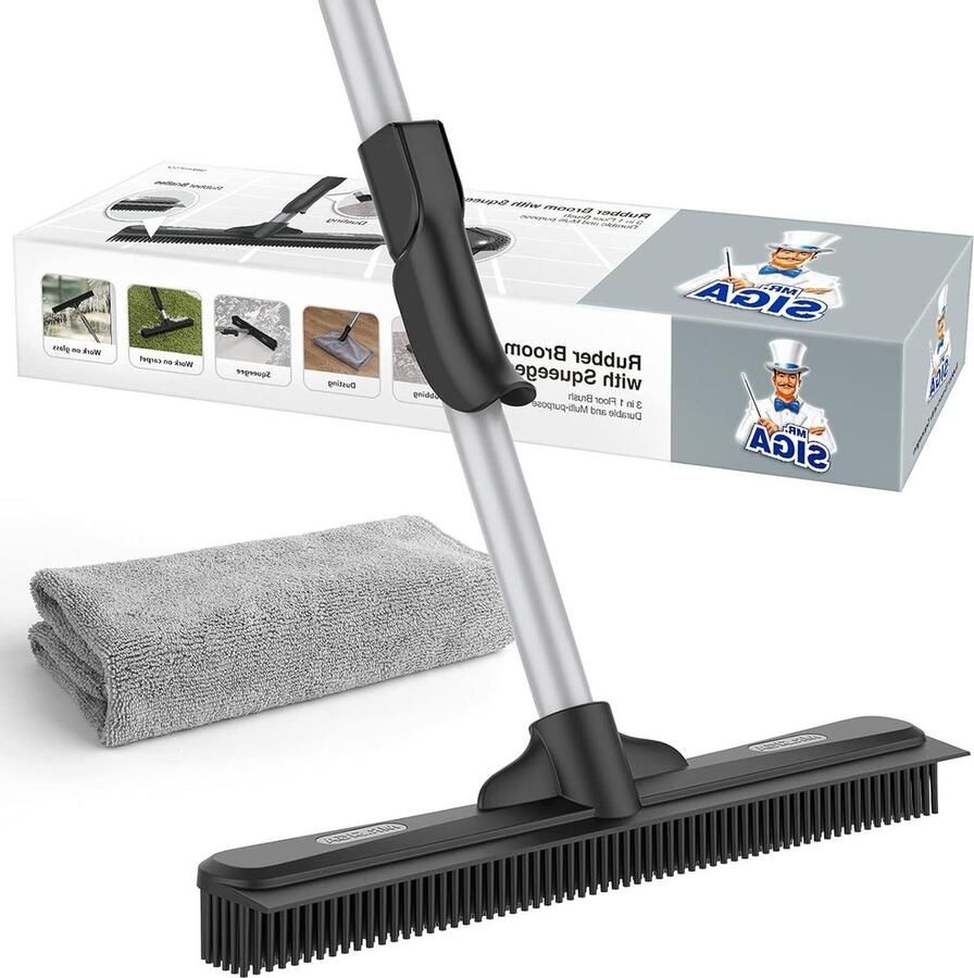 3-in-1 rubberen bezem voor huisdieren haarverwijdering tapijt Hardhouten tegels Glazenwassen met handvat en zuigmond