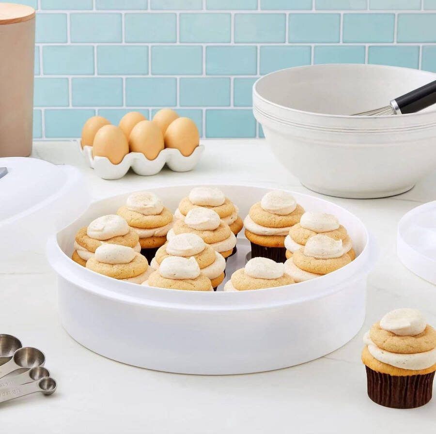 3-in-1 taartdrager BPA-vrije kunststof taarthouder taarttransportbox met muffins en eieren dienblad cupcake-transportbox met deksel en draaggreep draagbare dessertdrager