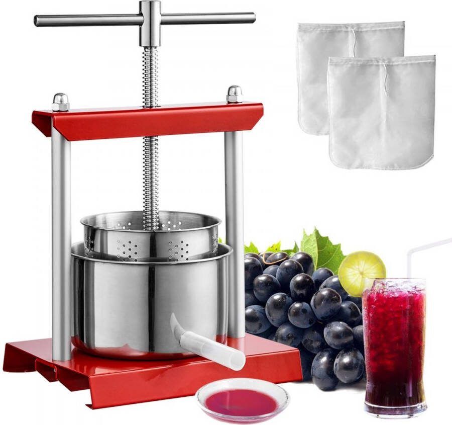 3 L fruitpers appelpers fruitpers met T-handgreep bessenpers 14 x 13 cm appelpers handmatige fruitpers mechanische RVS pers Geschikt voor sap fruitpuree etc