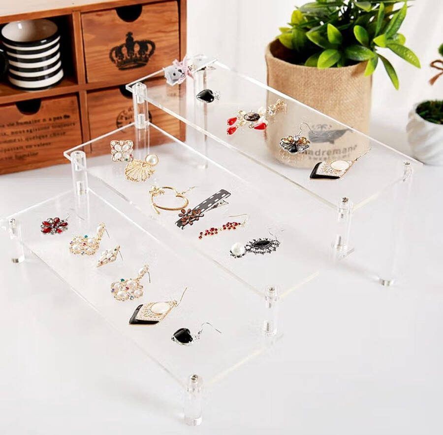 3-laags acryl-verhoger-displaystandaard 30 cm display-verhogerplank transparant acryl organizer-tafelplank voor kaptafel cupcake parfum huidverzorging cosmetica sieradenstandaard (2 stuks)