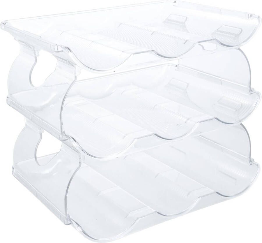 3-laags flessenhouder stapelbaar flessenrek voor maximaal 9 flessen wijnflessenhouder kunststof wijnrek flessenhouder transparante flessenorganizer voor kast koelkast voorraadkast
