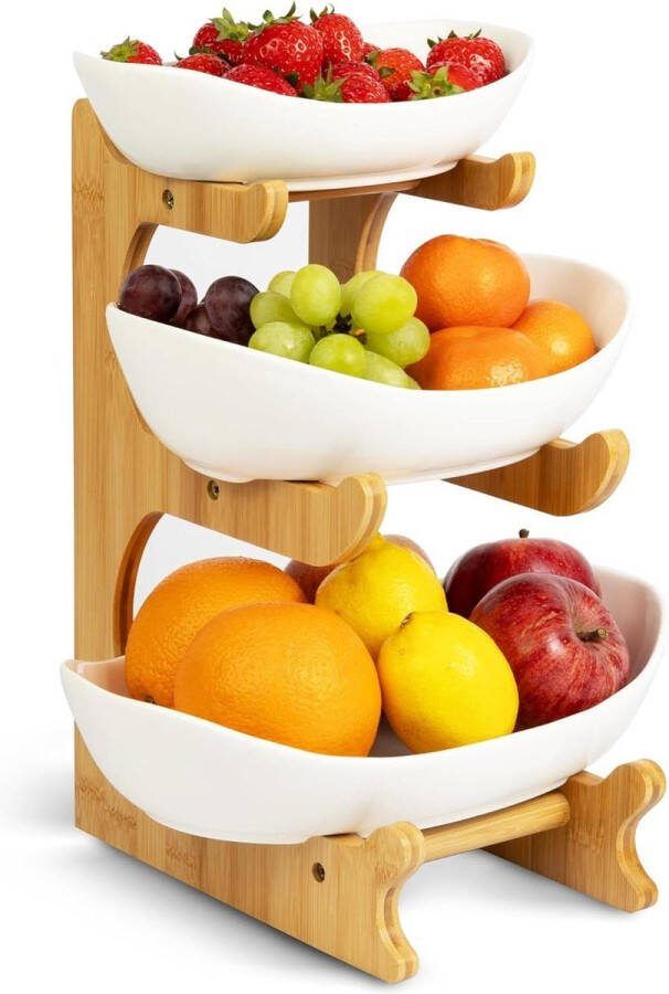 3-laags fruitschaalstandaard keramische bamboestandaard fruitschaal grote capaciteit voor keukens feesten bruiloften Fruitschaal