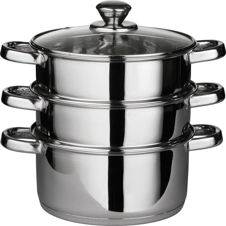 3-laags Stoompan Roestvrij Staal Glazen Deksel Housewares Keukenapparatuur
