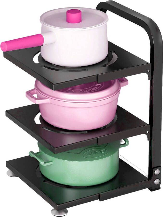 3 lagen Keukenrek-keukenkast-opbergplanken-Kabinet opbergrek-Opbergrek voor magnetron- oven-servies-fruitborden-Kleur:zwart