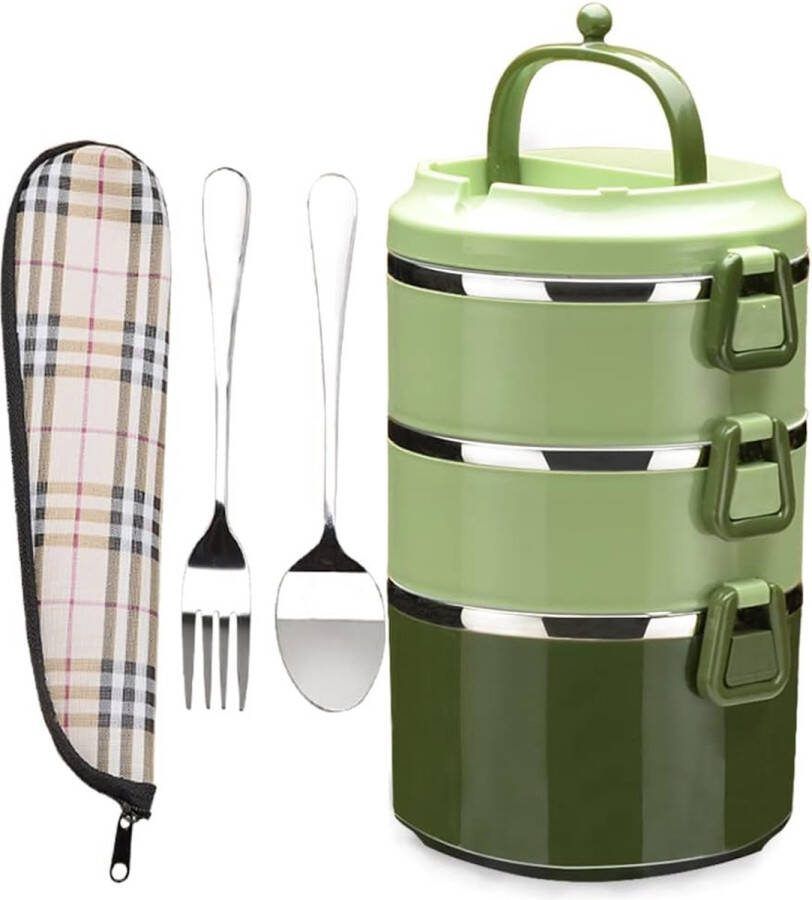 3 lagen meerlaagse stapelbare roestvrijstalen lunchbox lekvrij groen