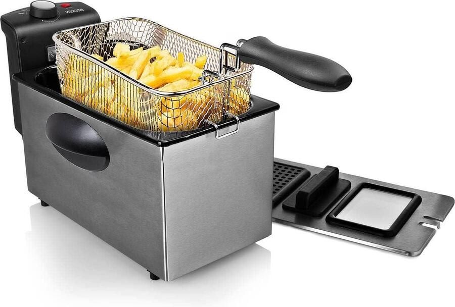 3-liter Elektrische Friteuse 2000 W Vermogen Regelbare Thermostaat Roestvrij Staal en Zwart