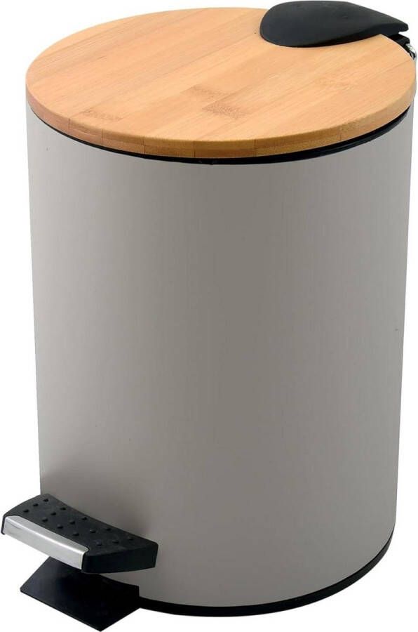 3 liter roestvrij staal bamboe softclose emmer taupe