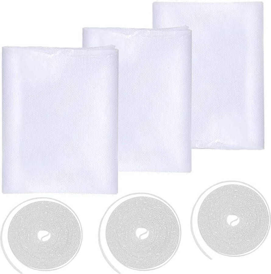 3-pack klamboe venster 15 x 2 m vliegenscherm insectengaas onzichtbaar venster insectenscherm verstelbaar raamscherm muggennet met tape wit Raamscherm