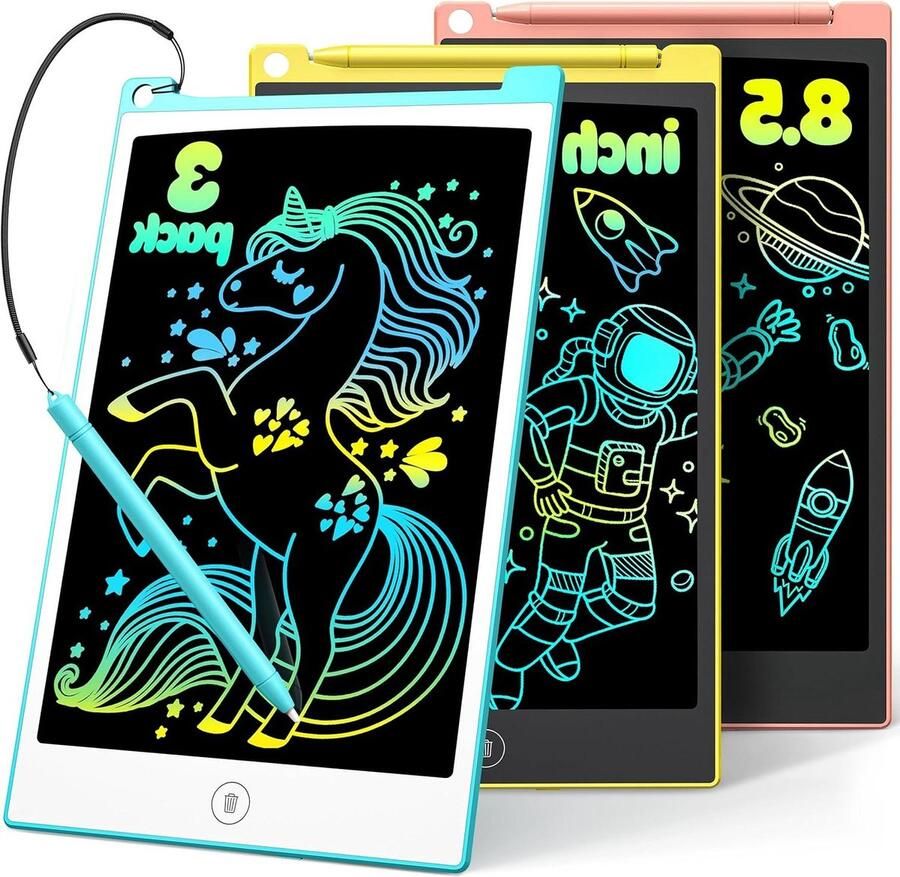 3-pack LCD-schrijftablet 85 inch kleurrijke doodle board tekentablet voor kinderen reizen activiteiten leren speelgoed verjaardagscadeaus voor 3 4 5 6 jaar jongens Tekenbord