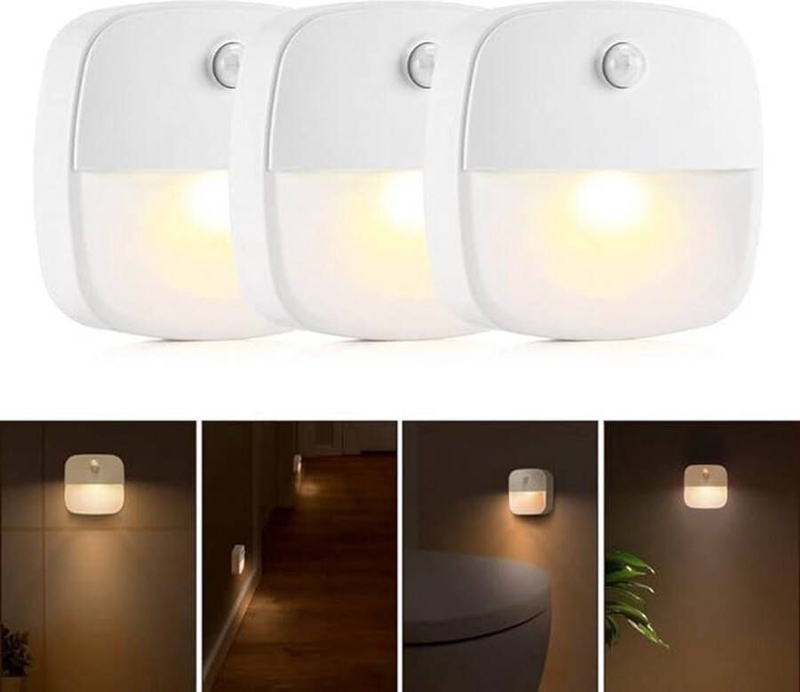 3-Pack LED Nachtlampjes met Bewegingssensor Warm Wit Licht voor Veiligheid en Comfort