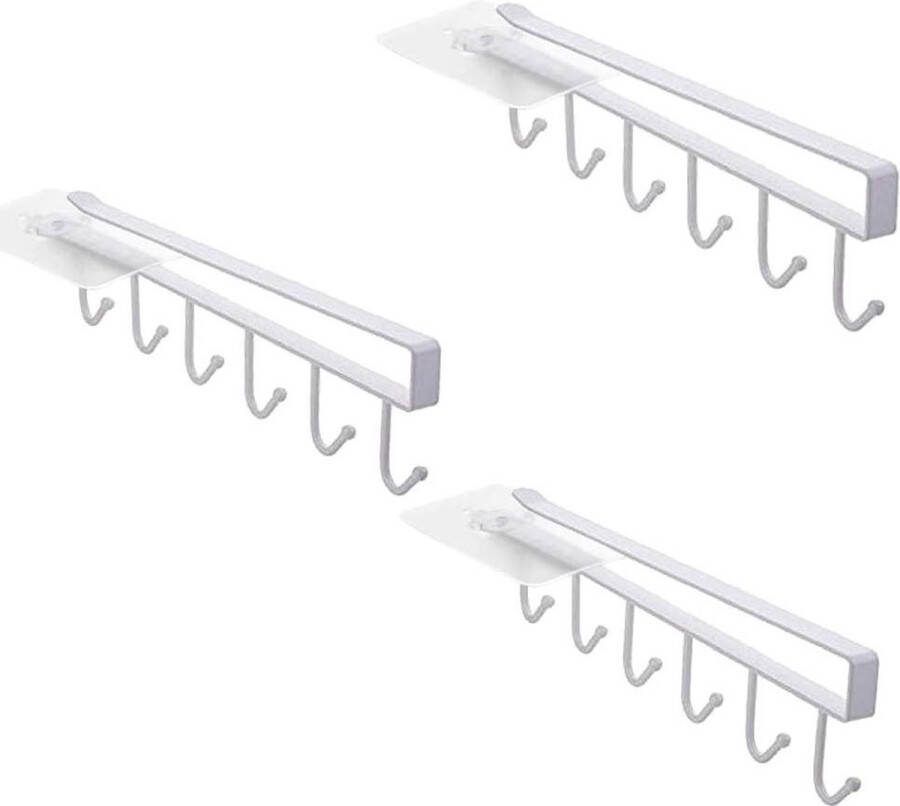 3-Pack Mok Cups Opslag Haken Wijnglazen Keukengereedschap Ties Riemen Sjaal Opknoping Haak Rack Houder Kast Zonder Boren Wit ophangrek keukengerei