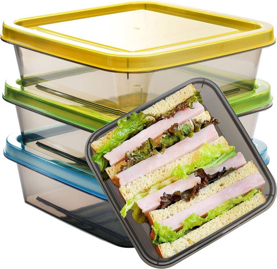 3-pack sandwichcontainers Lunchbox Herbruikbare voedselopslagcontainers Maaltijdvoorbereidingscontainers (enkele sandwich 590 ml)
