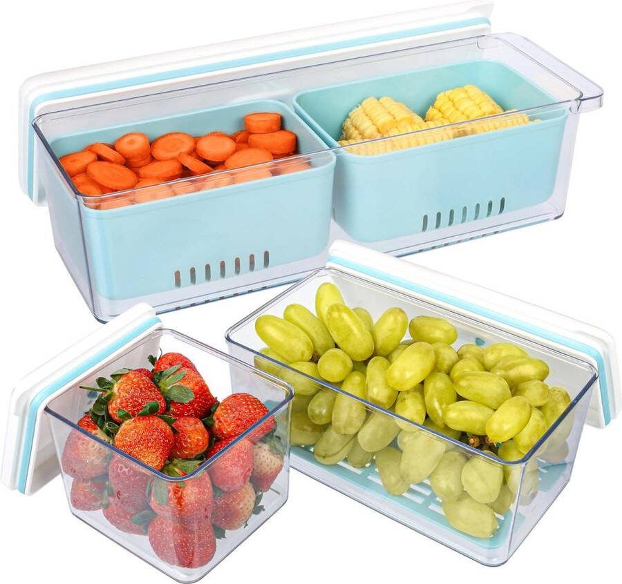 3 Pack Stackable Produce Saver Storage Containers with Drain Baskets for Fresh Vegetables and Fruits Belle Vous